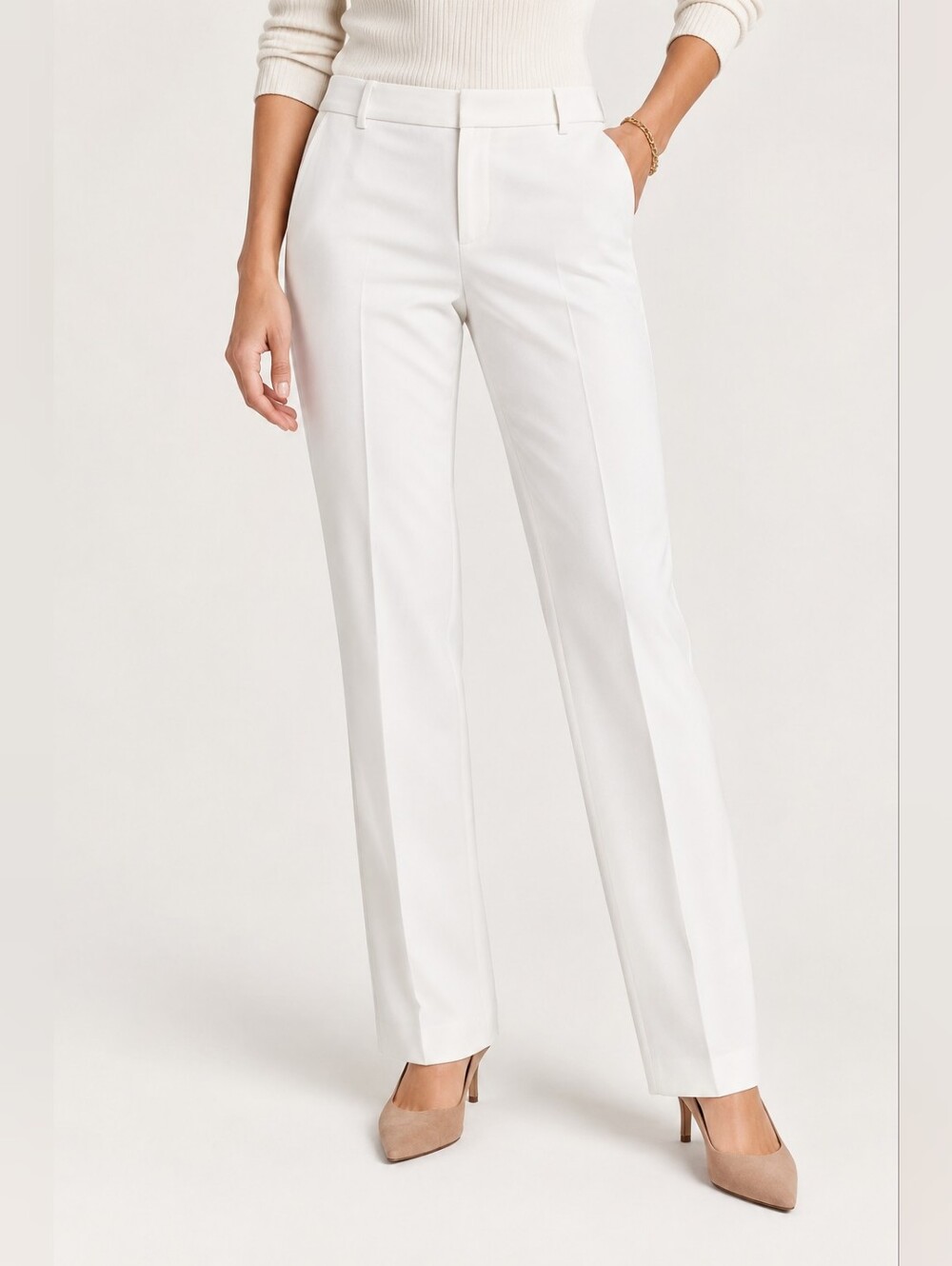 Banana Republic Ryan 8P Winter White Slim Straight Tailored Dress Pants Petite